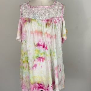Custom tie dyed cold shoulder top Size L